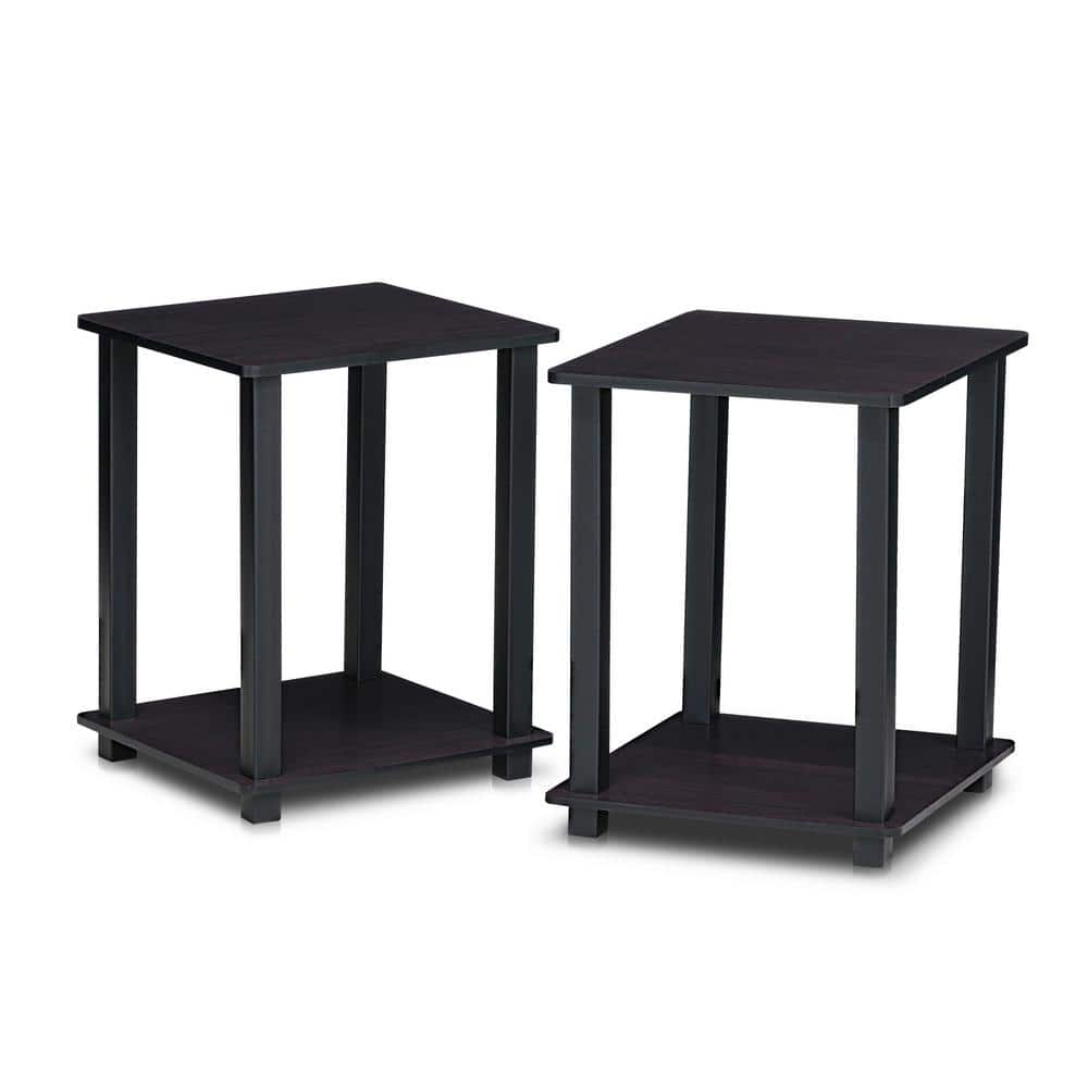 Modern Dark Walnut Wood and Metal End Table Set of 2