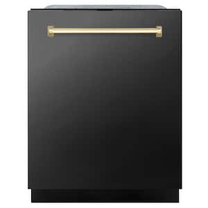 Autograph Edition 24 in. 3rd Rack Top Touch Control Tall Tub Dishwasher in Black Stainless Steel with Gold Handle