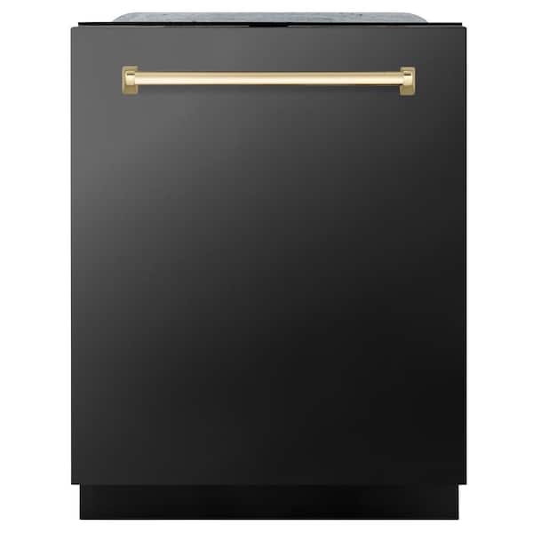 ZLINE Kitchen and Bath Autograph Edition 24 in. Top Control 6-Cycle Tall Tub Dishwasher with 3rd Rack in Black Stainless Steel & Polished Gold