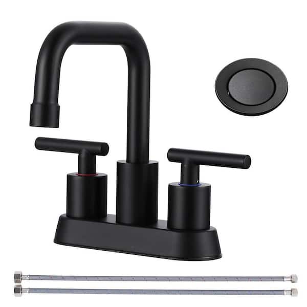 4 in. Centerset 3-Hole Double-Handle Bathroom Sink Faucet with Pop-Up Drain in Matte Black