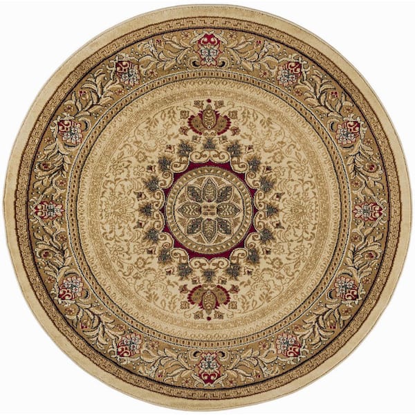 Tayse Rugs Sensation Oriental Ivory 8 ft. Round Indoor Area Rug