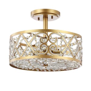 Leila 3-Light 13.25 in. Antiqued Gold Iron/Crystal Modern Glam LED Flush Mount
