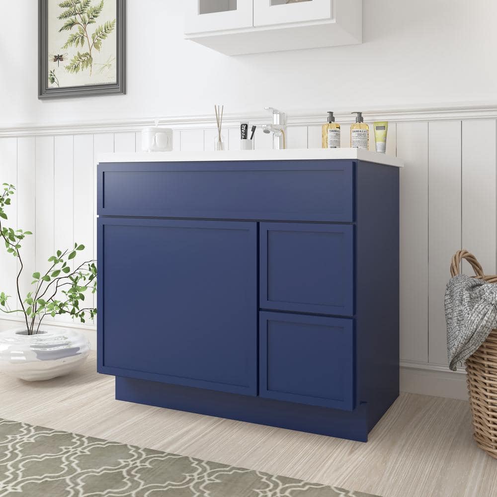 36" Blue Birch Plywood Freestanding Single Base Cabinet with Soft Close Door