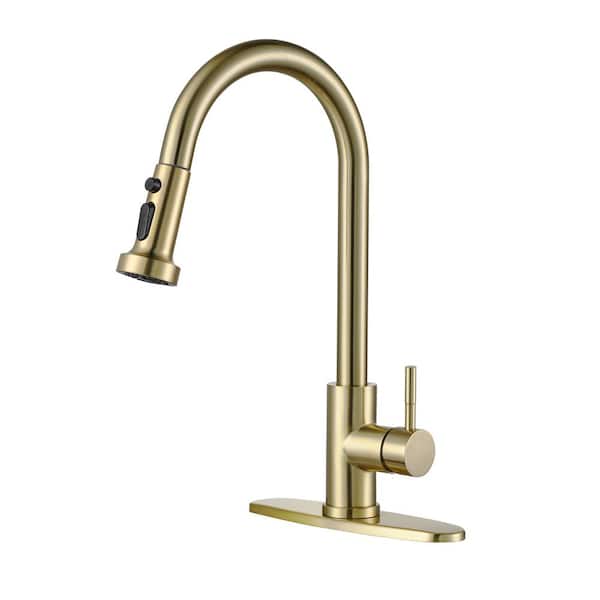 ALEASHA Single Handle Pull Down Sprayer Kitchen Sink Faucet in Gold