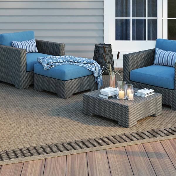 Recife Wicker Stitch Cocoa-Black 4 ft. x 5 ft. Indoor/Outdoor Area Rug