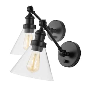 Cowie 8 in. Oil Rubbed Bronze Iron/Glass Adjustable LED Wall Sconce (Set of 2)