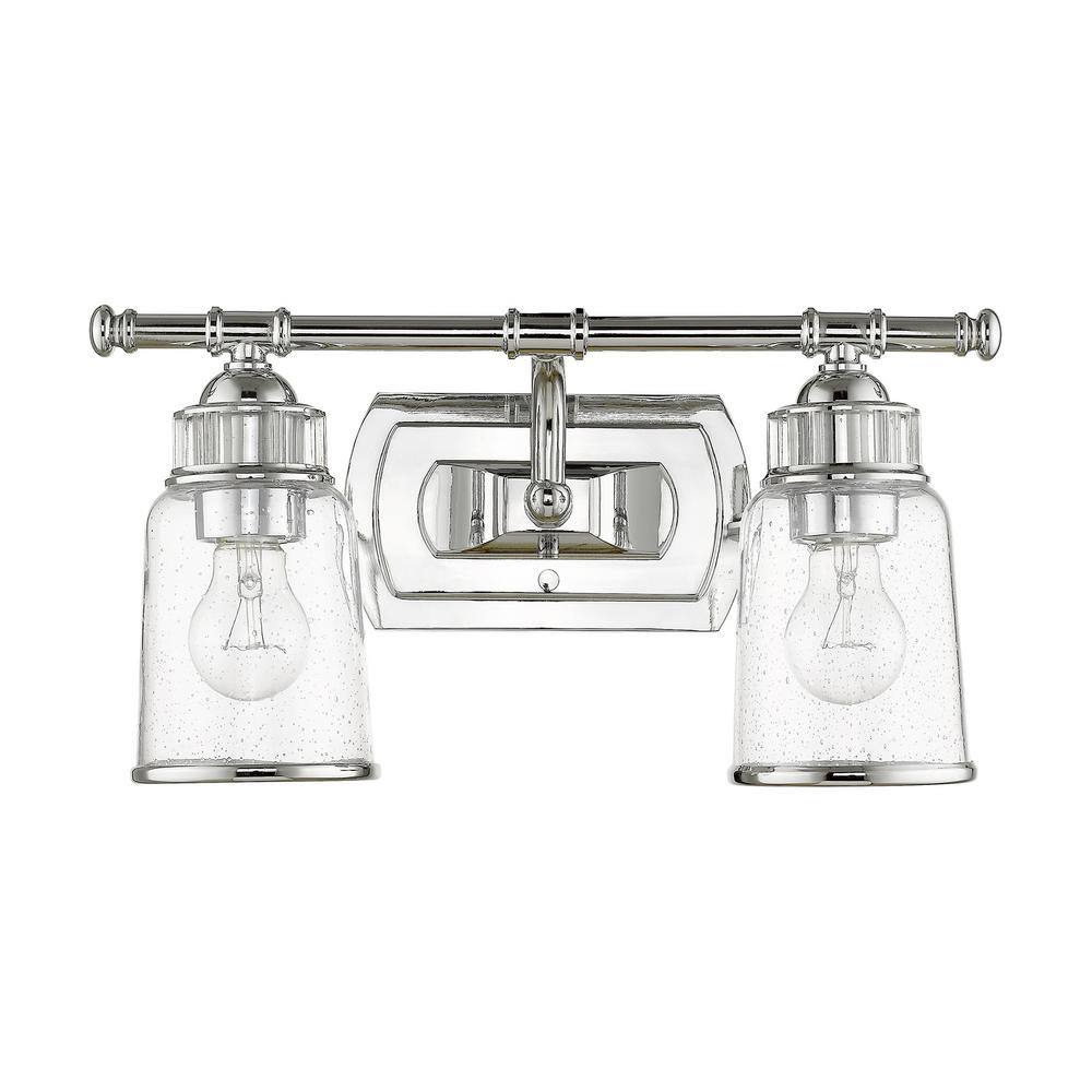 Polished Chrome 2-Light Outdoor Vanity with Clear Seeded Glass