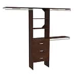 Style+ 73.12 in. W - 121.12 in. W Chocolate Basic Floor Mount Closet Kit with Top Shelves and Shaker Drawers