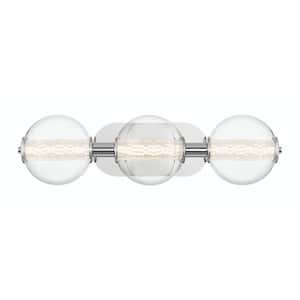 Atomo 24.75 in. 3-Light Chrome Integrated LED Sconce with Clear Glass Shade