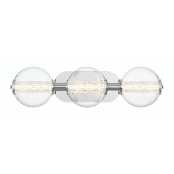 Eurofase Atomo 24.75 in. 3-Light Chrome Integrated LED Sconce with Clear Glass Shade