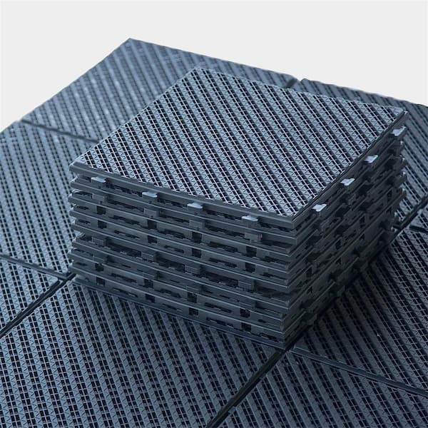 Interlocking Deck Tiles, 9-Pack Outdoor Flooring, 12 in. x 12 in. Plastic Deck Tiles Outdoor All Weather Use Dark Gray