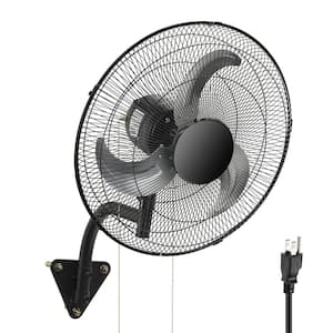 18 in. 3 Fan Speeds High Velocity Oscillating Wall Fan in Black for Home, Garage or Workshop