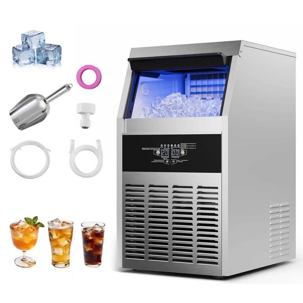 Commercial Ice Maker 15.94 in.W 160 lbs./24H Full Size Cubes Freestanding Ice Maker 30 lbs. Storage Capacity in Sliver