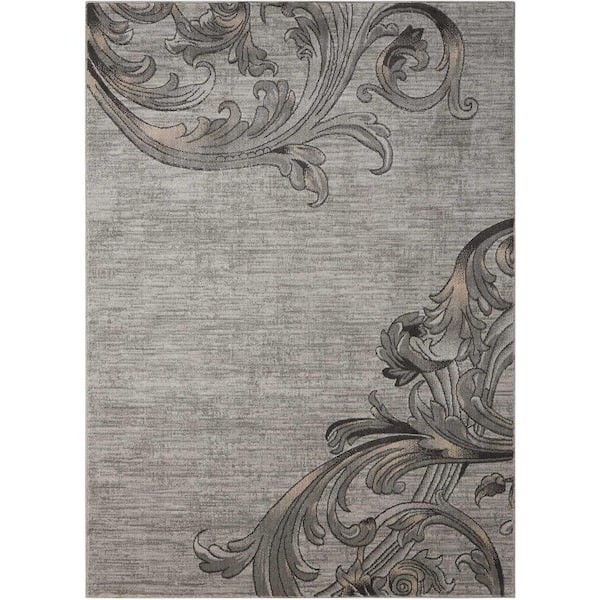 9 ft. x 13 ft. Black Floral Washable Area Rug