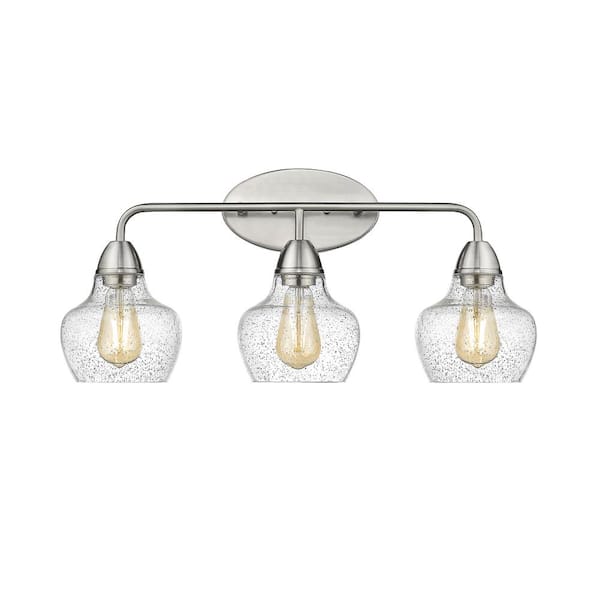 OVE Decors Norwich 24.41 in. W 3-Light Brushed Nickel Vanity Light with Seeded Glass Shade