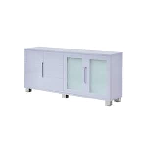 Lynn High Gloss Light Gray Color Wood Top 73 in. W Sideboard with 4-Doors and Lacquer Finish