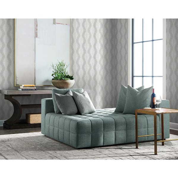 60.75 sq. ft. Coastal Haven Sea Salt Carina Leaf Ogee Embossed Vinyl Unpasted Wallpaper Roll