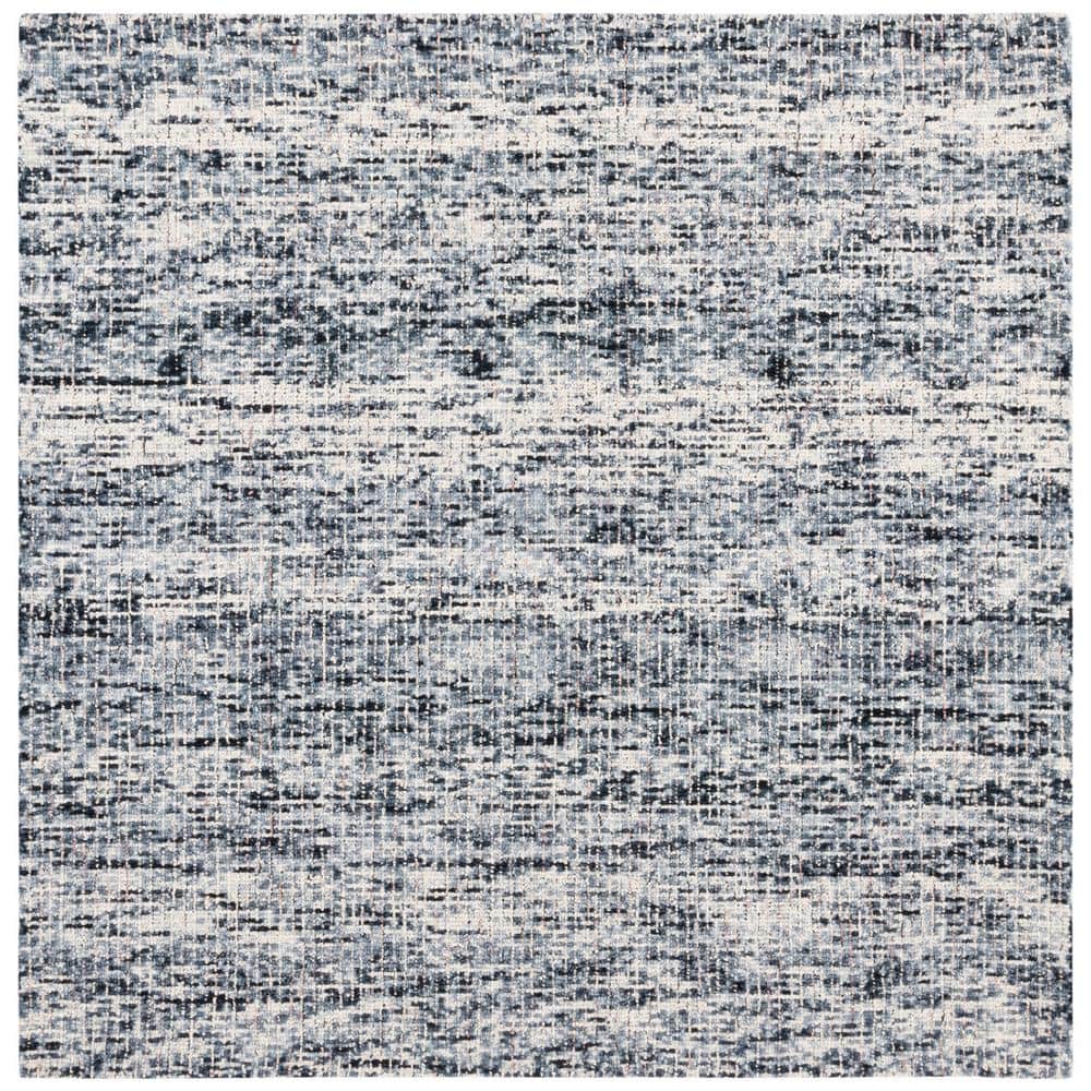 Handmade Black Wool Abstract Tufted Square Rug 6' x 6'