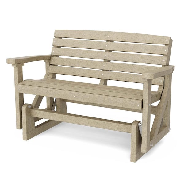 Wildridge Classic 2-Person Weathered Wood Plastic Outdoor Glider