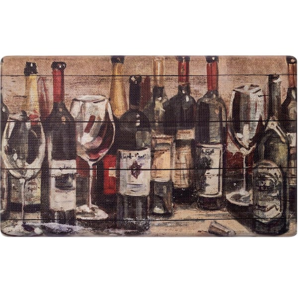 Cozy Living Watercolor Damask Blue Gold 17.5 in. x 30 in. Runner Kitchen Mat