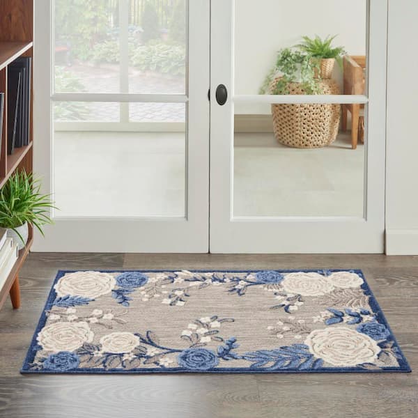 Aloha Blue Grey 2 ft. x 3 ft. Botanical Contemporary Area Rug