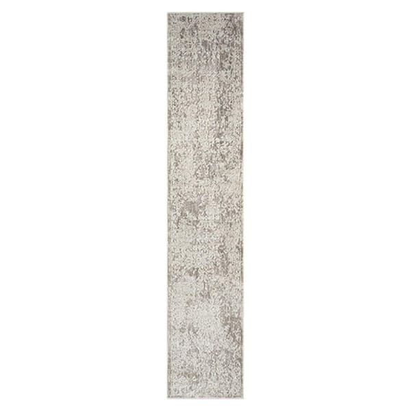 Unbranded Transitional Distressed Gray 2 ft. x 8 ft. Bordered Floral High-Low Textured Indoor Area Rug