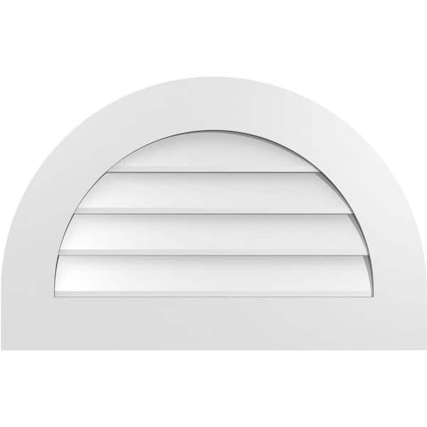 Ekena Millwork 28 in. x 18 in. Round Top White PVC Paintable Gable Louver Vent Non-Functional