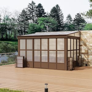 10 ft. x 12 ft. Brown Outdoor Aluminum Frame Polycarbonate Roof Wall Mounted Solarium