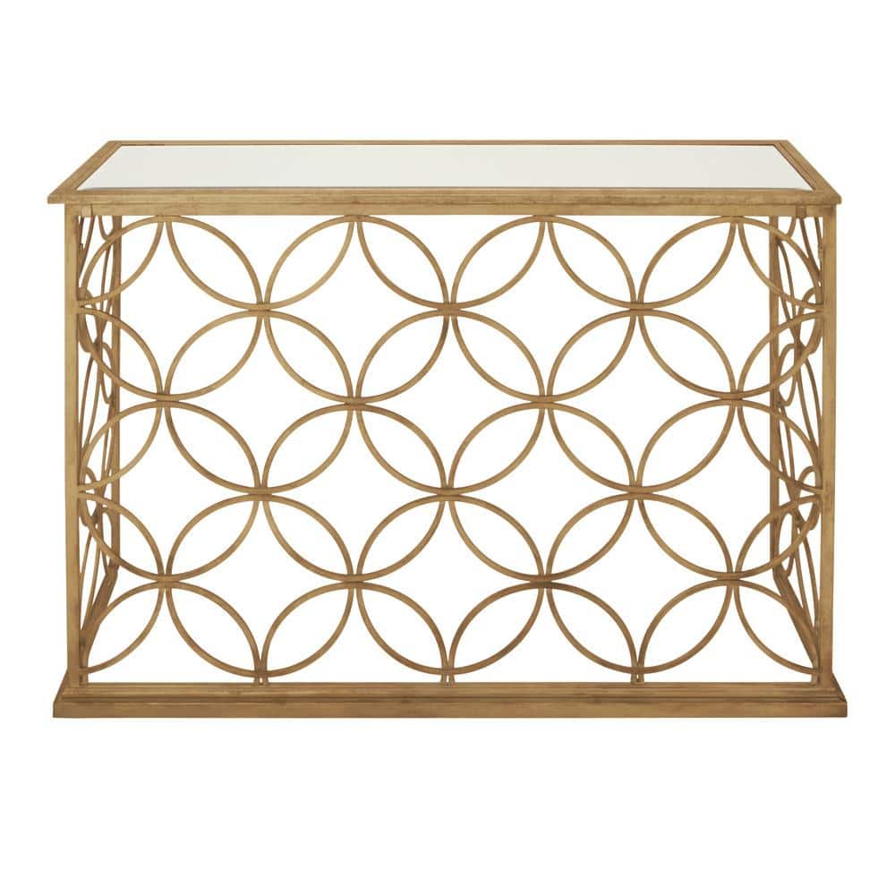 Elegant Gold Metal & Mirrored Glass Console Table, 47" x 32"
