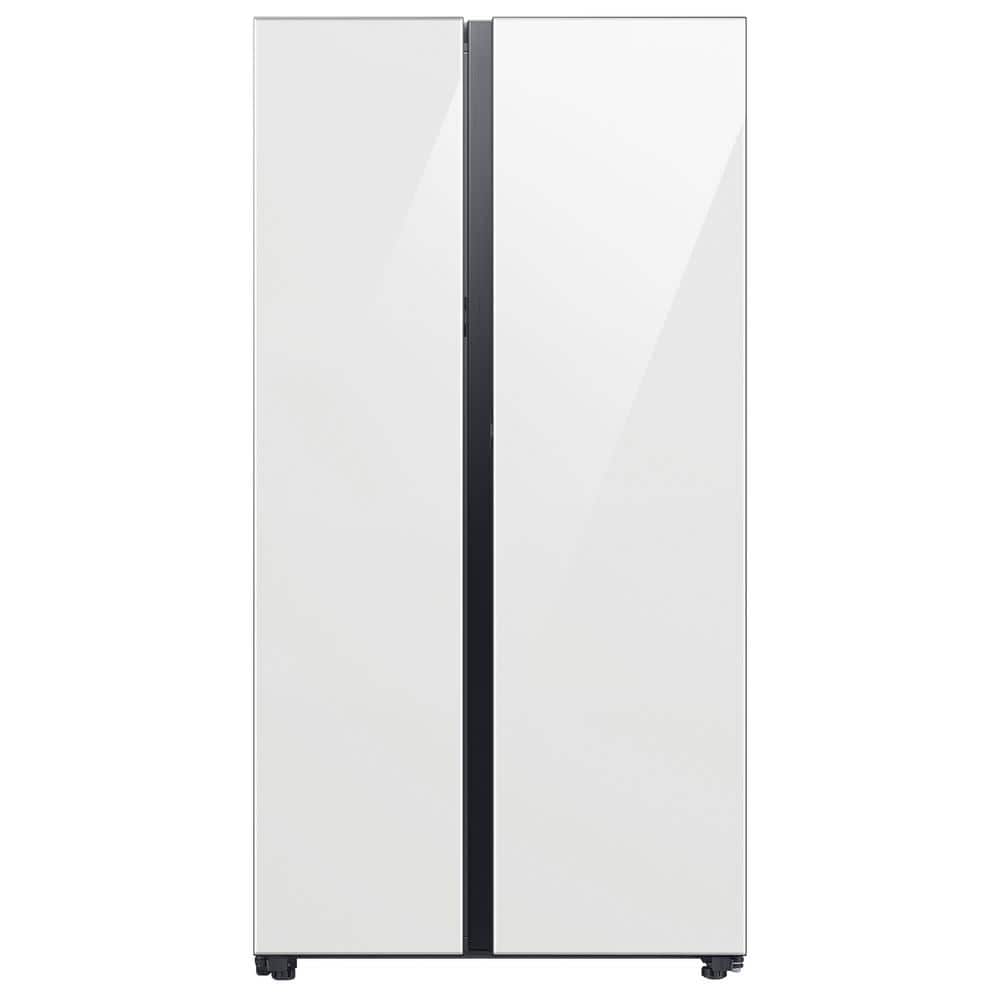 Samsung Bespoke 36 in. W 28.0 cu. ft. Side by Side Refrigerator in White with Beverage Center Standard Depth, White Glass