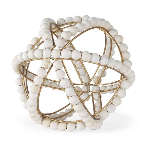 Mercana Espanlade II Large 11 in. L x 11 in. W White Wooden Beaded Orb
