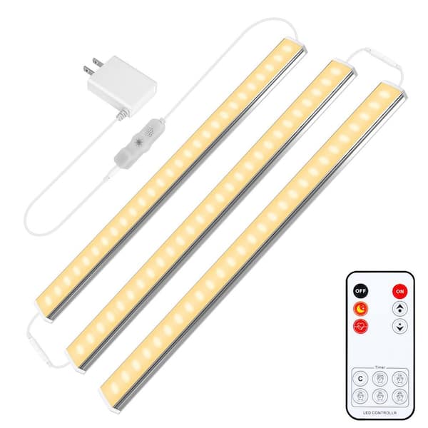 3 Pcs 12 in. Plug in Warm White Integrated LED Under Cabinet Light, Dimmable Under Counter Light for Kitchen Cabinet