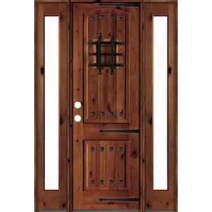 60 in. x 96 in. Mediterranean Knotty Alder Right-Hand/Inswing Clear Glass Red Chestnut Stain Wood Prehung Front Door