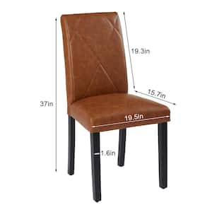 Dining Chairs Set of 4 Brown Modern PU Leather and High Back Solid Wood Legs, Upholstered Kitchen Chairs for Dining Room