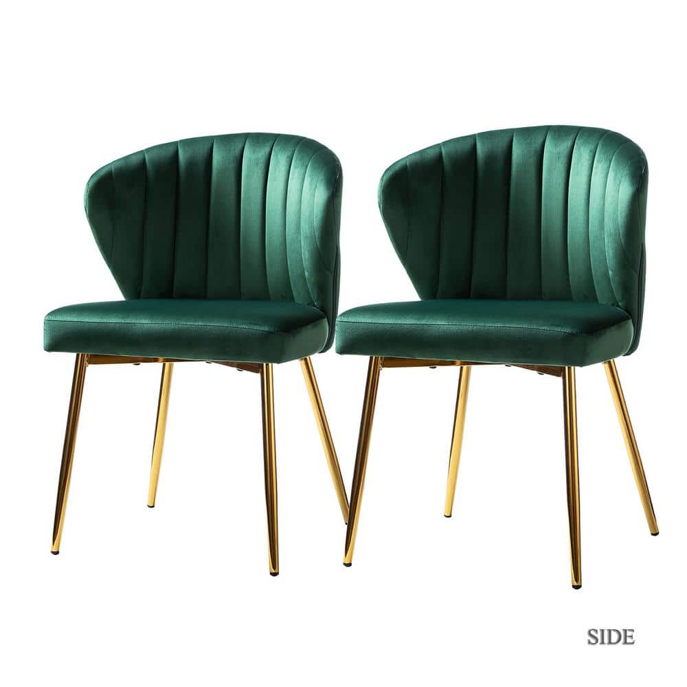 Green Velvet Upholstered Side Chair with Gold Metal Legs