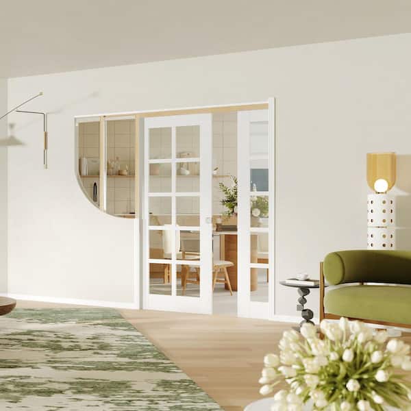TENONER 32 in. x 80 in. 10 Lite Clear Glass White Primed Pine Wood