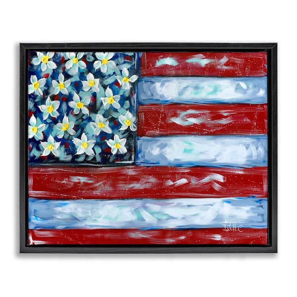 Stupell Industries Flower Stars and Stripes Flag by Estelle Grengs Black Floater Frame Nature Graphic Art Print 25 in. x 31 in.