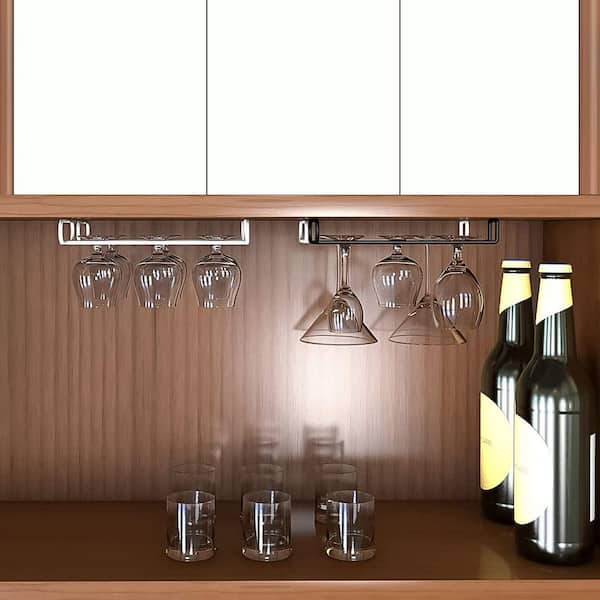 Black Cabinet Stemware Organizer, Under Shelf Wine Glass Holder Storage Hanger Organizer for Kitchen and Bar