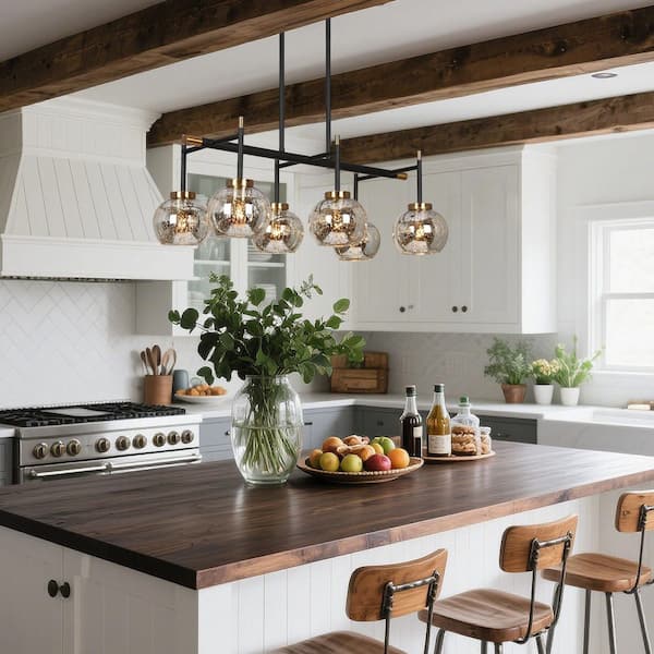 Zevni 27.5 in. 6-Light Modern Black Island Chandelier