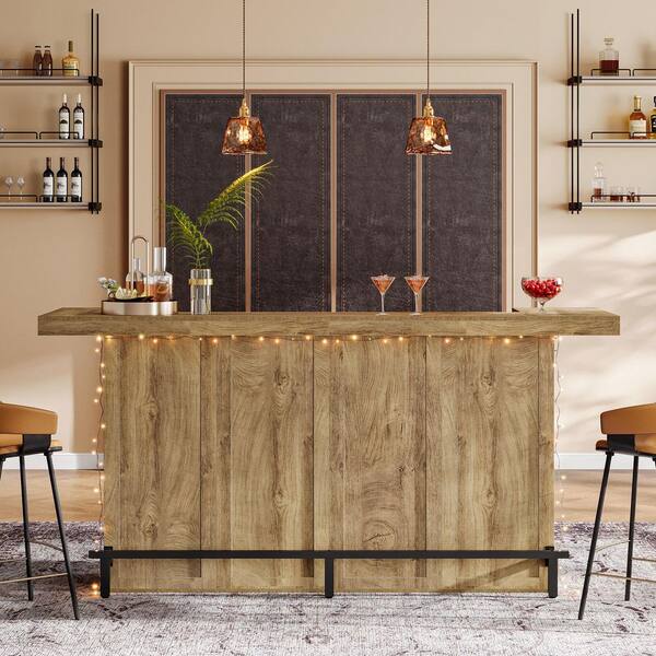 BYBLIGHT Kearsten 43.5 in. Wooden Bar Table with 5 Muti-Bottle