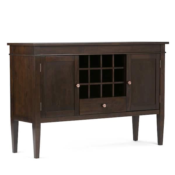 Simpli Home Carlton Solid Wood 54 in. Wide Transitional Sideboard Buffet Credenza and Wine Rack in Dark Tobacco Brown
