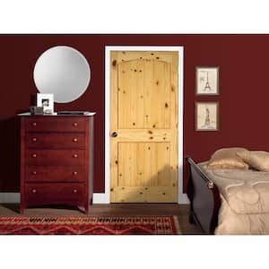 Woodgrain 2-Panel Arch Top V-Groove Unfinished Knotty Pine Single Prehung Interior Door
