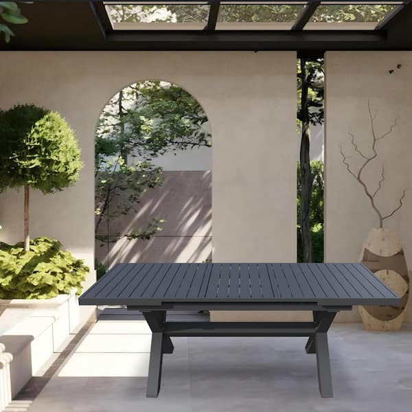 TWT Strong Dark Gray Metal 29.5 in. Height Outdoor Patio Bistro Table with Extension