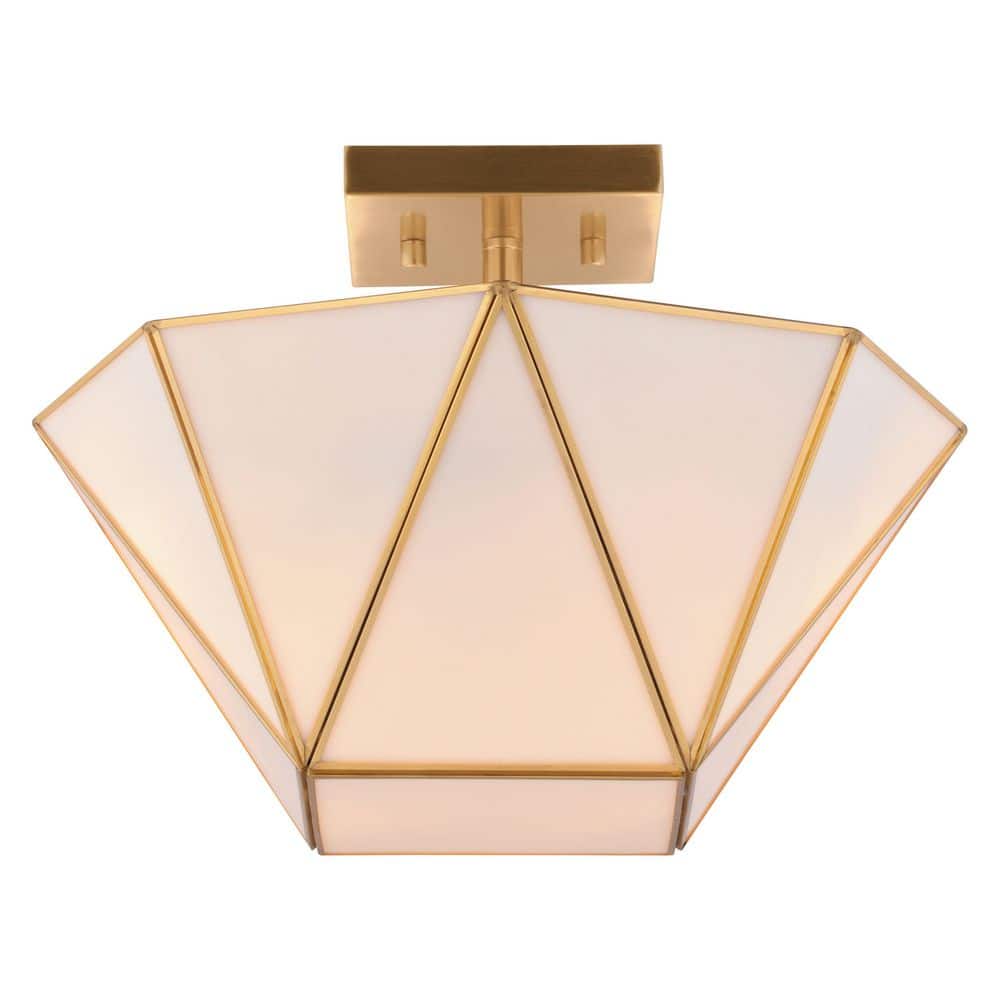 Burnett 14 in. 2-Light Muted Brass Mid-Century Modern Semi Flush Mount Ceiling Fixture with White Tiffany Glass Shade price history on PriceWatchPro