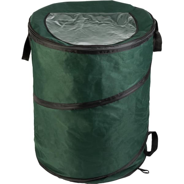 46 Gal. Green Outdoor Collapsible Garbage Can with 3 Stakes, Pop Up Trash Can with Zippered Lid