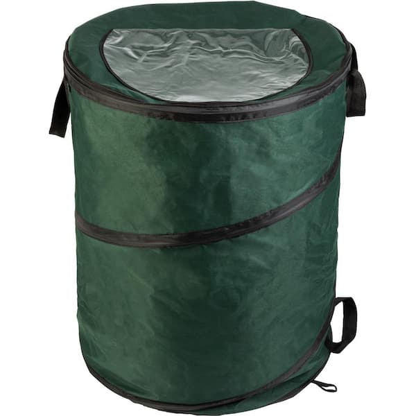 Stalwart 46 Gal. Outdoor Collapsible Garbage Can with 3 Stakes, Pop Up Trash Can with Zippered Lid (Green)