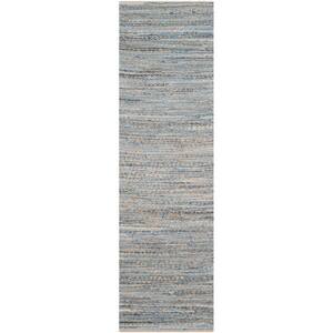 Cape Cod Natural/Blue 2 ft. x 22 ft. Gradient Striped Runner Rug