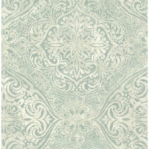 Seabrook Designs Roxen Damask Pearl, Gold, and Beige Paper Strippable ...