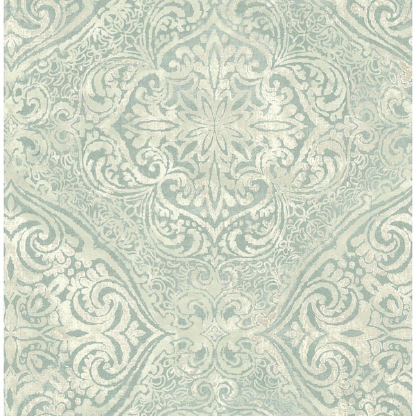 Seabrook Designs Palladium Metallic Seafoam and Ivory Damask Paper Strippable Roll (Covers 56.05 sq. ft.)