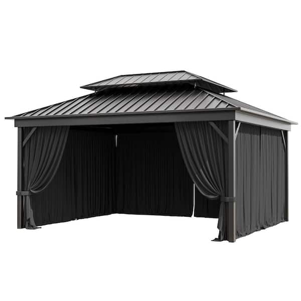 Kimunuk 12 ft. x 14 ft. Universal Outdoor Privacy Curtains, Gazebo Replacement with Zipper Black (4-Side Curtain Only)